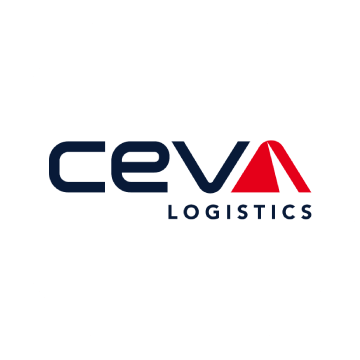 CEVA Logistics Firmenlogo in Dunkelblau und Rot auf weißem Hintergrund