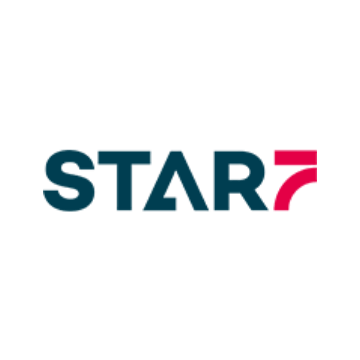 STAR7 Firmenlogo mit dunkelblauem Schriftzug und roter Ziffer 7